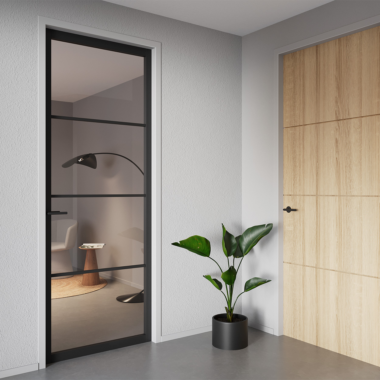 Binnendeur Skantrae SSL 14509 Blank Glas Zwart Gelakt
